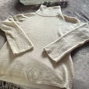 Something Navy Cream MockNeck, Turtleneck Sweater with Bell Sleeves - Size Small